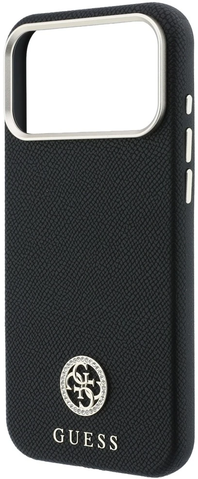 Dėklas Guess Grained Round Strass Logo MagSafe Case for iPhone 18 Pro / 17 Pro - Juodas