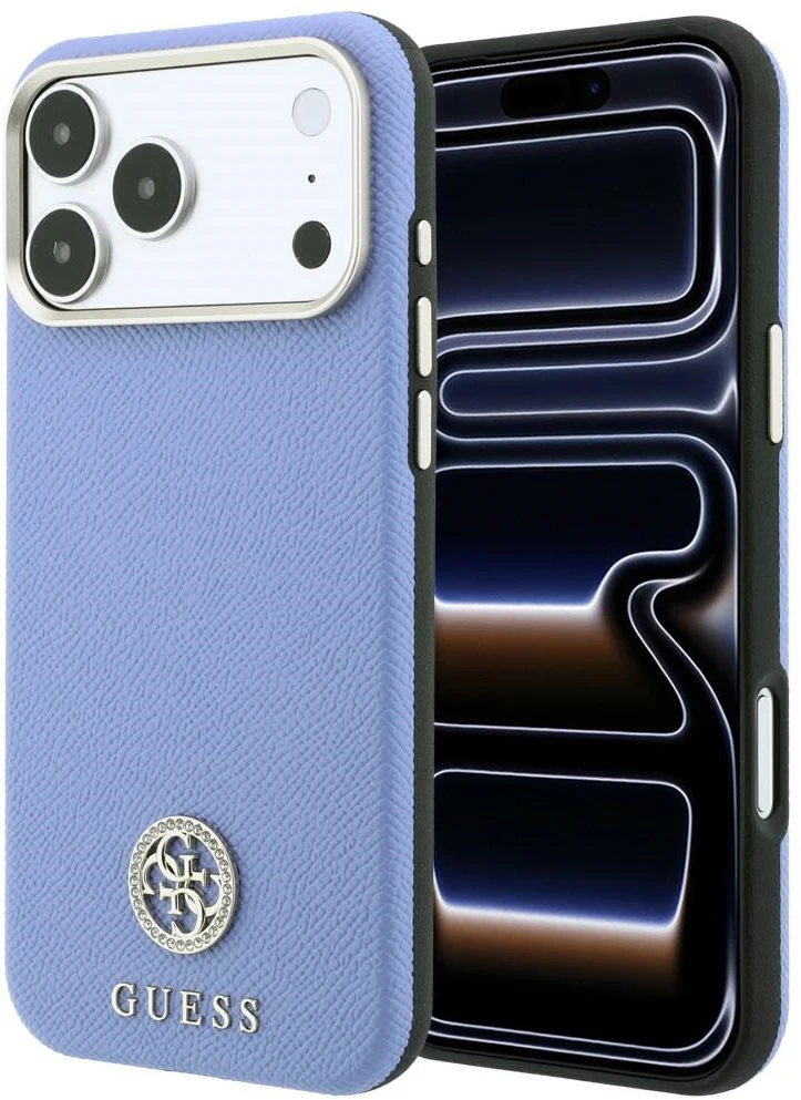 Dėklas Guess Grained Round Strass Logo MagSafe Case for iPhone 18 Pro / 17 Pro - Mėlyna