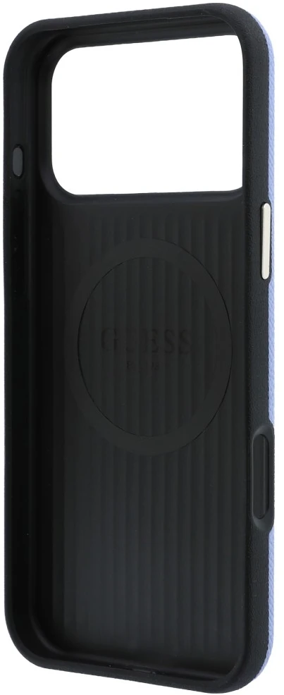 Guess Grained Round Strass Logo MagSafe dėklas, skirtas iPhone 18 Pro Max / 17 Pro Max, mėlynas