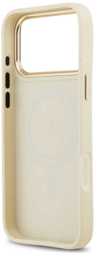Dėklas Guess Grained Strass Logo MagSafe Apple iPhone 17 Pro Max smėlio spalvos