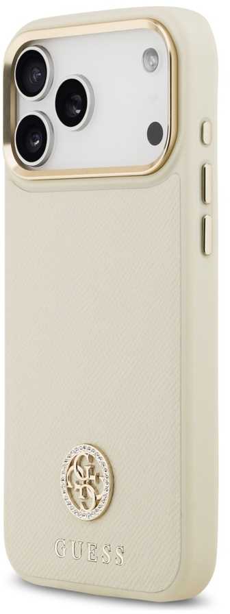 Dėklas Guess Grained Strass Logo MagSafe Apple iPhone 17 Pro Max smėlio spalvos