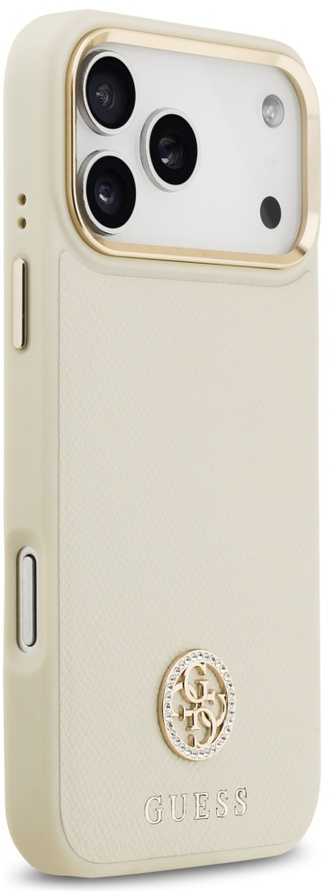 Dėklas Guess Grained Strass Logo MagSafe Apple iPhone 17 Pro Max smėlio spalvos
