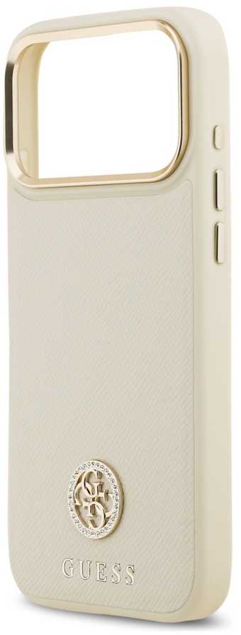 Dėklas Guess Grained Strass Logo MagSafe Apple iPhone 17 Pro Max smėlio spalvos