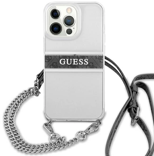 Dėklas Guess GUHCP13LKC4GBSI iPhone 13 Pro / 13 6.1" Transparent hardcase 4G Gray Strap Sidabrinis Chain