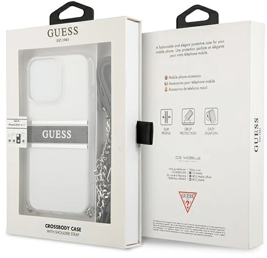 Dėklas Guess GUHCP13LKC4GBSI iPhone 13 Pro / 13 6.1" Transparent hardcase 4G Gray Strap Sidabrinis Chain