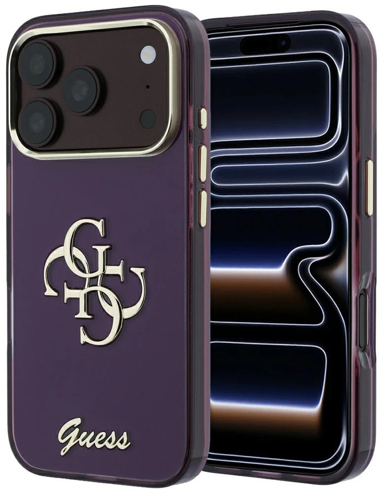 Guess IML 4G Script Metal dėklas, skirtas iPhone 17 Pro / 18 Pro - bordo spalvos