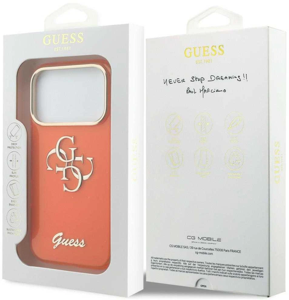 Guess IML 4G Script Metal Logo dėklas skirtas Apple iPhone 17 Pro Oranžinis