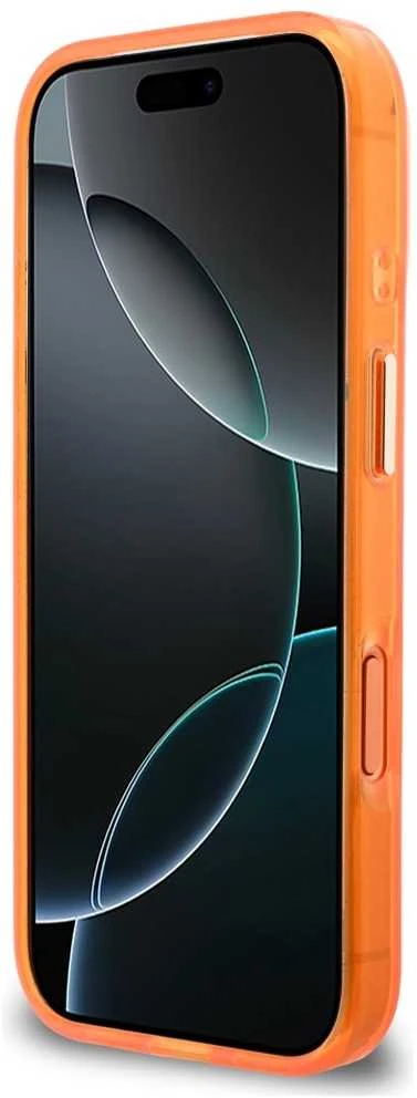 Guess IML 4G Script Metal Logo dėklas skirtas Apple iPhone 17 Pro Oranžinis