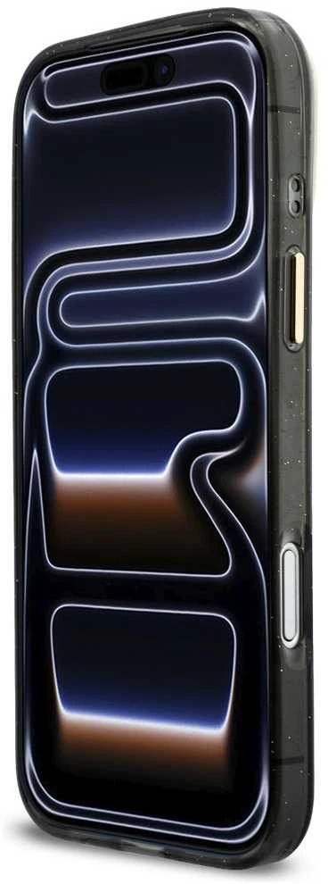 Guess IML Glitter Script Strap MagSafe dėklas skirtas iPhone 17 Pro Max Juodas