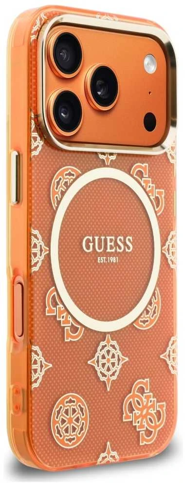 „Guess IML Peony Dot MagSafe“ dėklas, skirtas iPhone 17 Pro – oranžinis