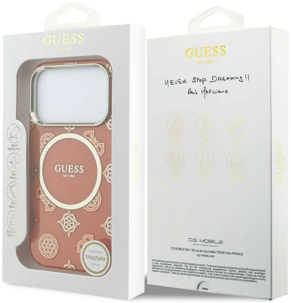 „Guess IML Peony Dot MagSafe“ dėklas, skirtas iPhone 17 Pro – oranžinis