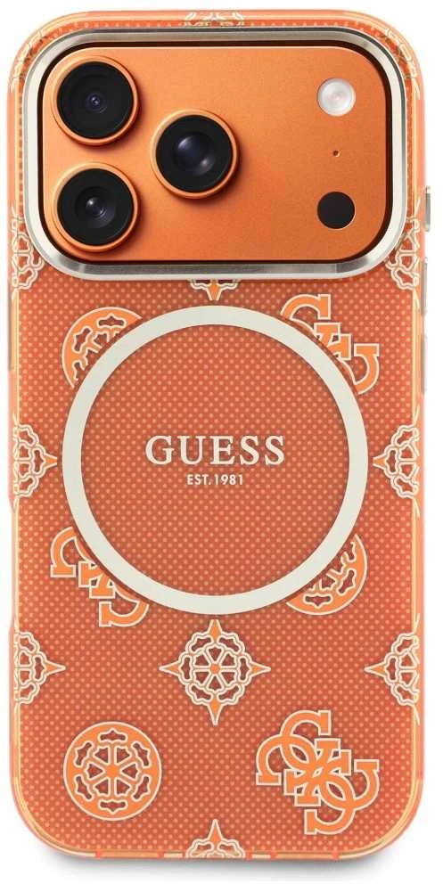 „Guess IML Peony Dot MagSafe“ dėklas, skirtas iPhone 17 Pro – oranžinis