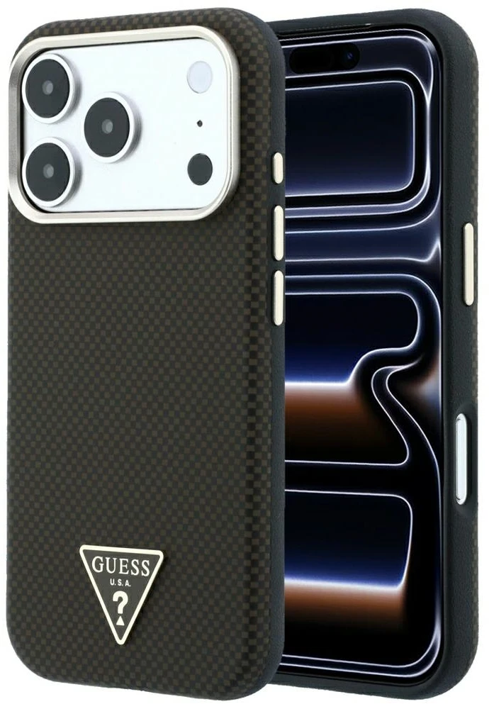 Guess Kevlar Triangle Logo MagSafe Dėklas, skirtas iPhone 17 Pro Max / 18 Pro Max – Rudas