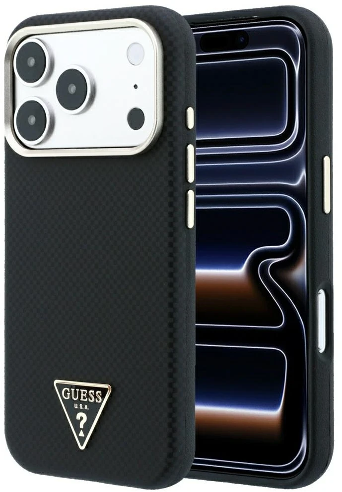 Dėklas Guess Kevlar Triangle Logo MagSafe Case for iPhone 18 Pro Max / 17 Pro Max - Juodas