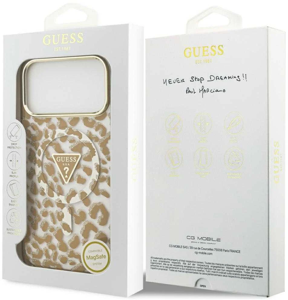 Guess Leopard Glitter MagSafe dėklas iPhone 17 Pro Max rudos spalvos