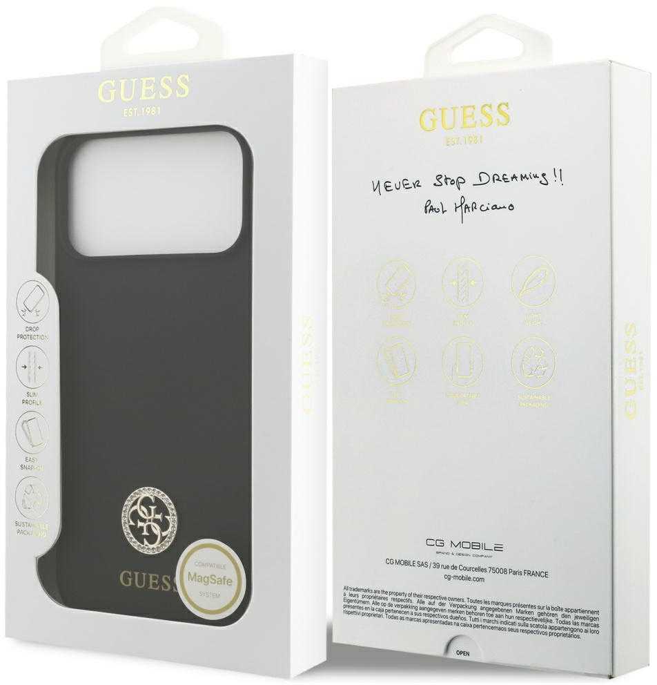 Guess Metal Outline MagSafe dėklas skirtas Apple iPhone 17 Pro Max sidabro spalvos