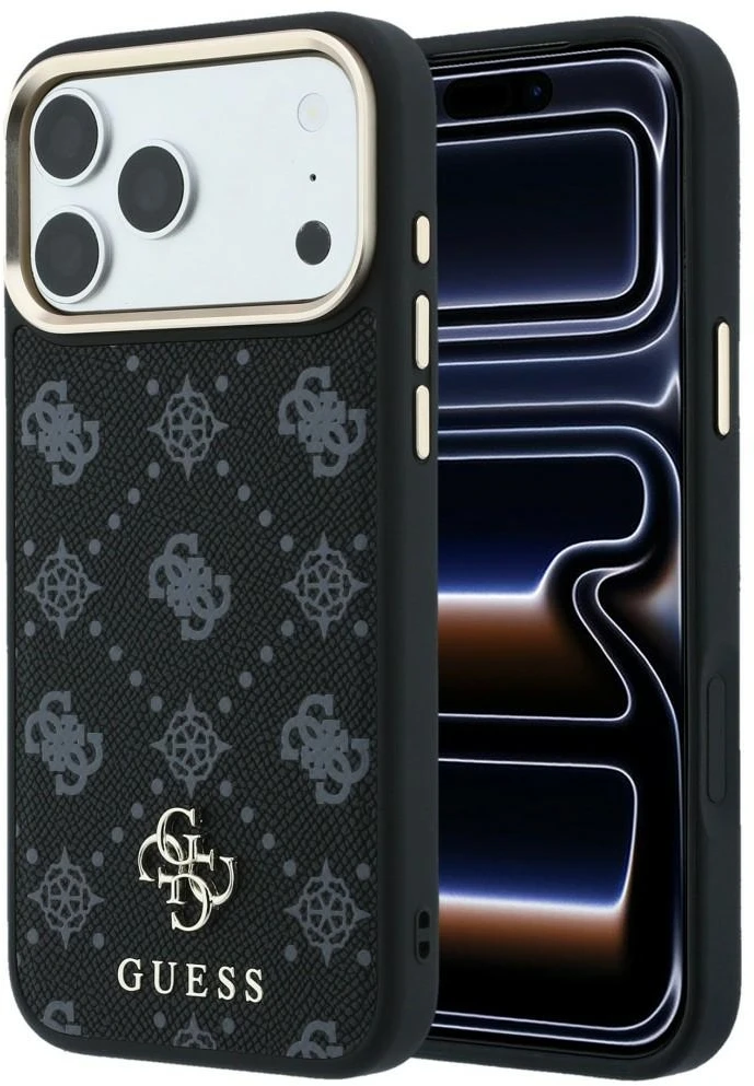 Guess Peony 4G Small Logo MagSafe dėklas, skirtas iPhone 17 Pro / 18 Pro – Juodas