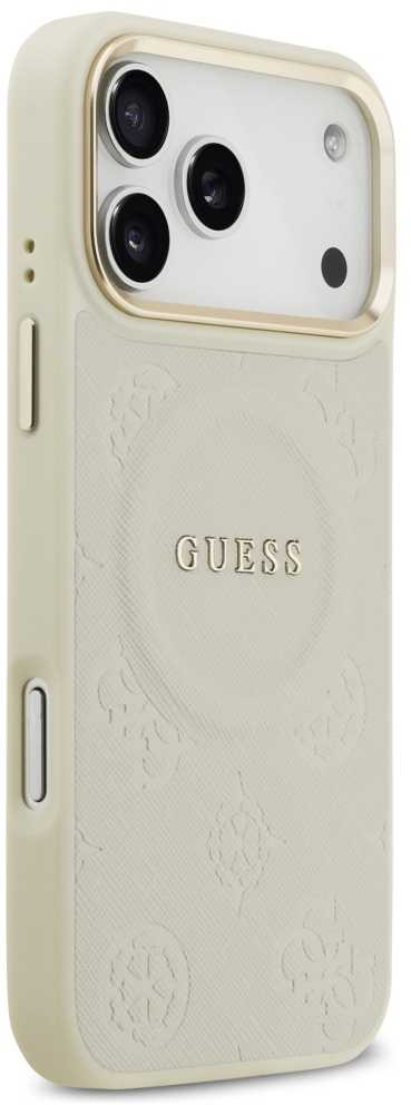 Dėklas Guess Peony Hot Stamp MagSafe skirtas Apple iPhone 17 Pro Max beige