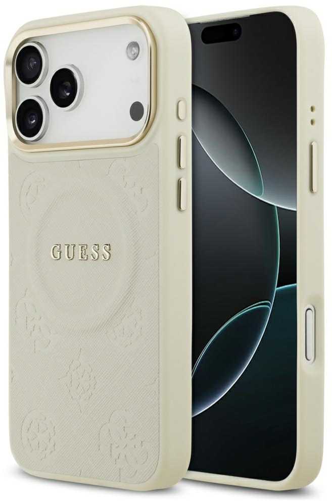 Dėklas Guess Peony Hot Stamp MagSafe skirtas Apple iPhone 17 Pro Max beige