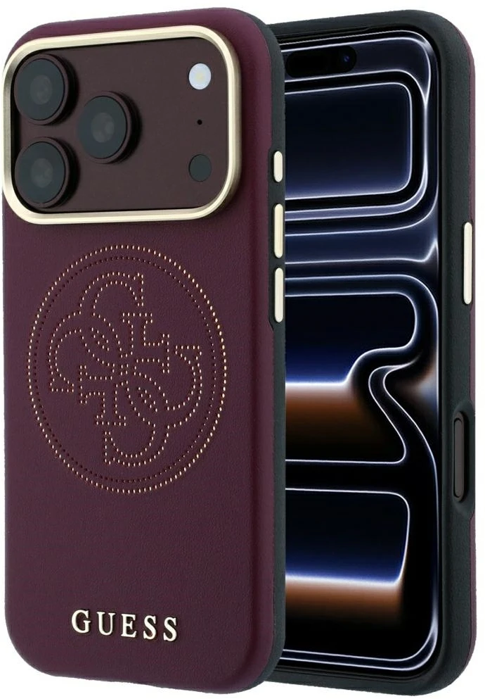 Guess Perforuotas 4G Gold Logo Magsafe Dėklas, skirtas iPhone 18 Pro / 17 Pro - Bordo
