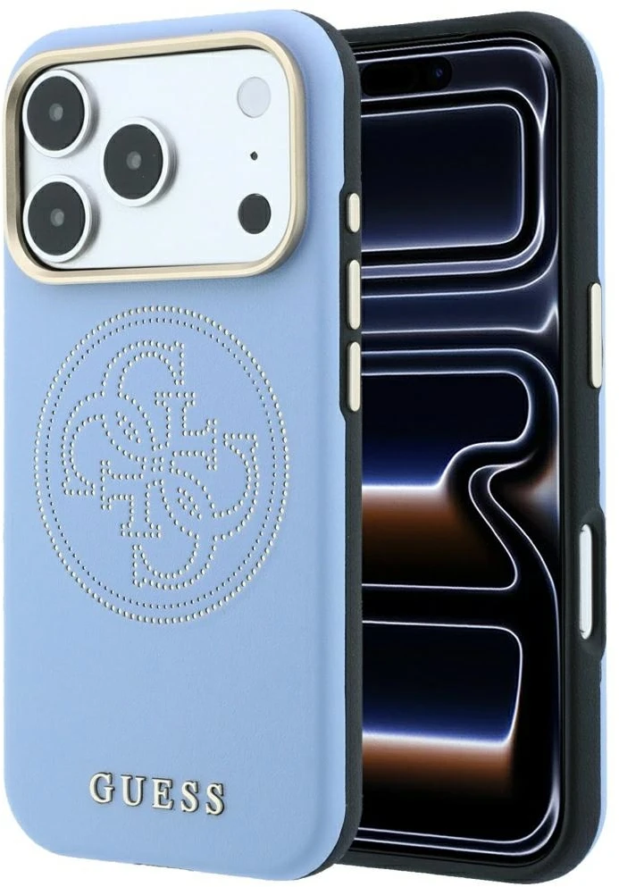 Dėklas Guess Perforated 4G Gold Logo Magsafe Case for iPhone 18 Pro Max / 17 Pro Max - Light Mėlyna