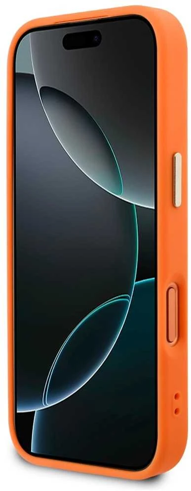 Guess PU Perforated 4G Logo MagSafe dėklas skirtas Apple iPhone 17 Pro oranžinės spalvos