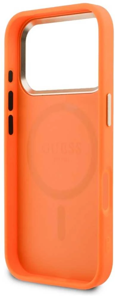 Guess PU Perforated 4G Logo MagSafe dėklas skirtas Apple iPhone 17 Pro oranžinės spalvos