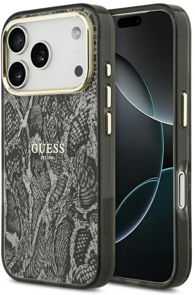 Guess Python Pattern „MagSafe" dėklas, skirtas „iPhone 17 Pro" / „18 Pro" – juodas