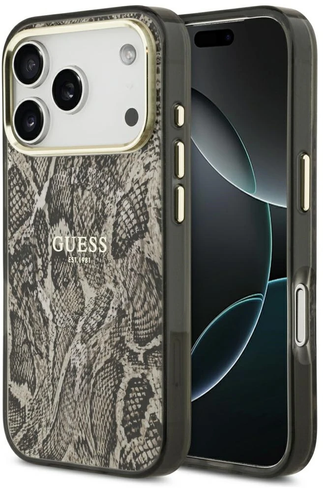 Guess Python rašto MagSafe dėklas, skirtas iPhone 17 Pro / 18 Pro – rudas