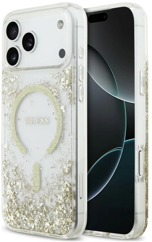 Dėklas Guess Resin Bottom Glitter MagSafe Case for iPhone 18 Pro Max / 17 Pro Max - Gold