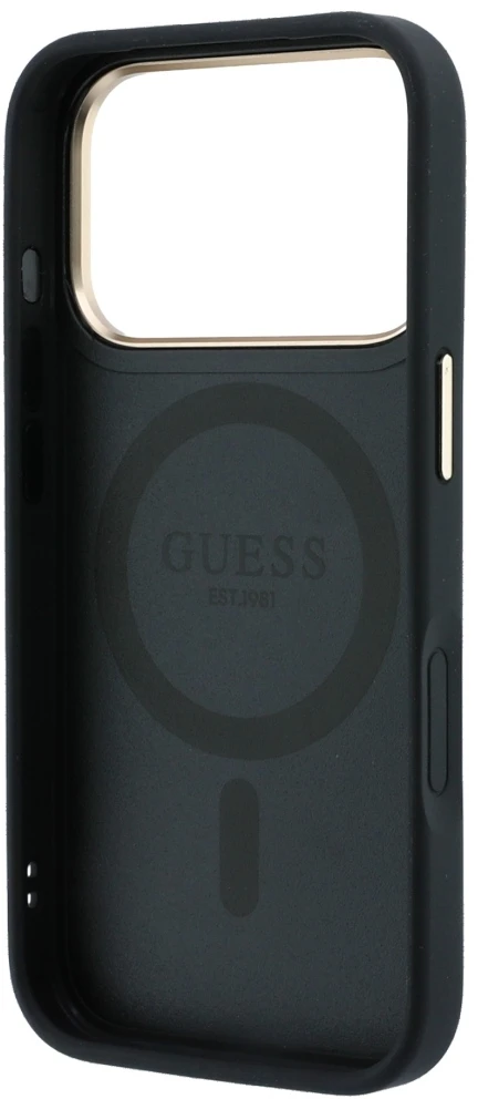 Guess žiedinis stovas 360 grūdintas Classic Logo MagSafe dėklas iPhone 18 Pro Max / 17 Pro Max - Juodas