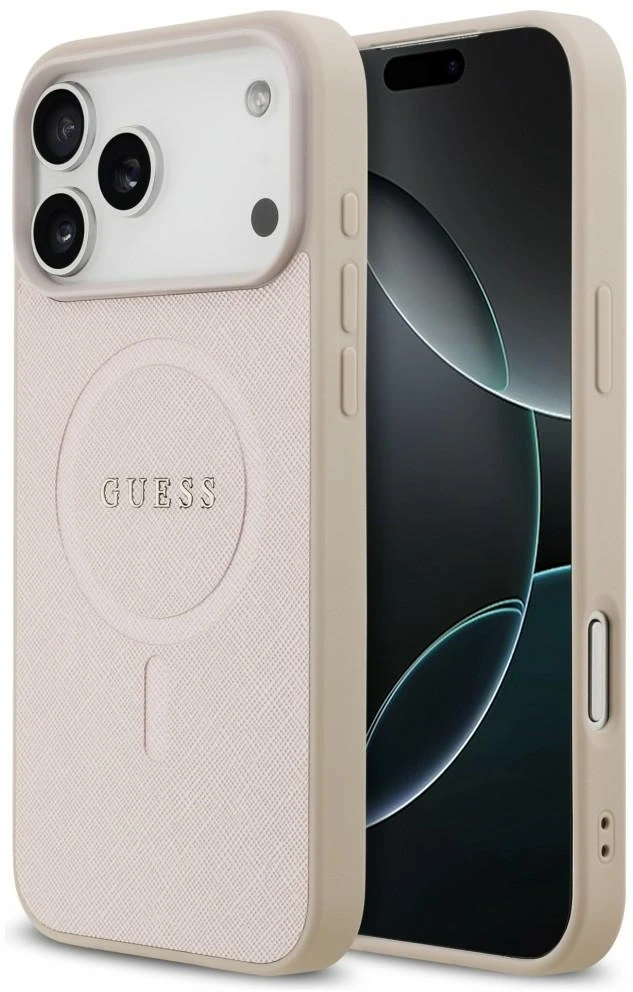 Dėklas Guess Saffiano Classic Logo MagSafe Case for iPhone 18 Pro Max / iPhone 17 Pro Max - Rožinė