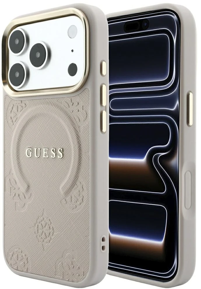 Dėklas Guess Saffiano Peony & Ring MagSafe Case, skirtas iPhone 17 Pro Max / 18 Pro Max - Rožinė