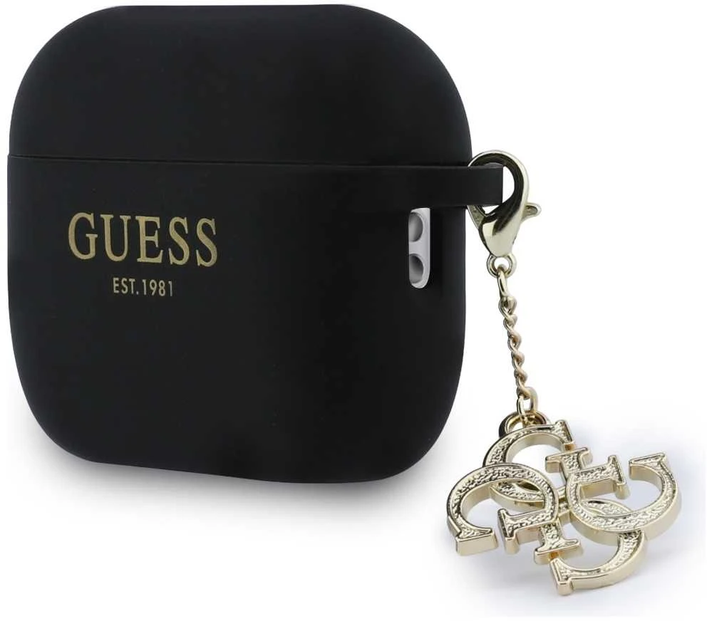 Guess 4G Charm silikoninis dėklas skirtas AirPods Pro 3 juodos spalvos