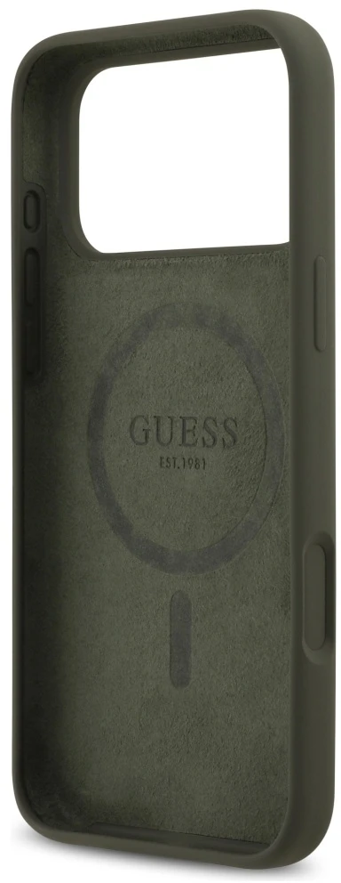 Guess Silicone Triangle Logo MagSafe - dėklas skirtas Apple iPhone 17 Pro Max khaki