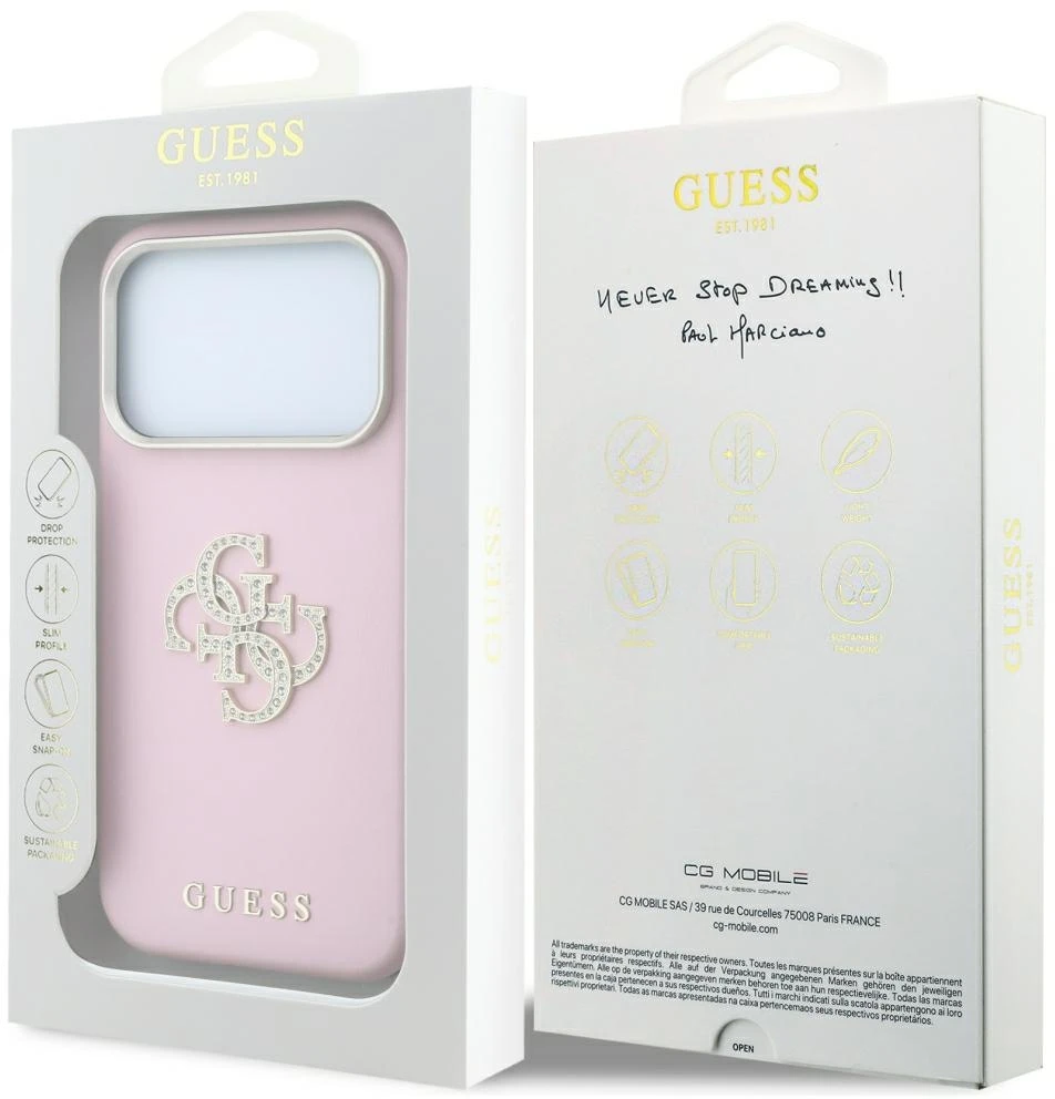 Dėklas Guess Smooth & Big Strass Logo Case for iPhone 18 Pro Max / 17 Pro Max - Rožinė