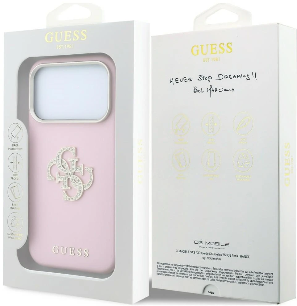 Dėklas Guess Smooth & Big Strass Logo Case for iPhone 18 Pro / 17 Pro - Rožinė