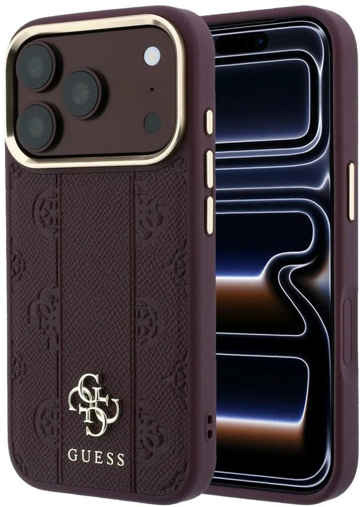Guess Stripe Peony 4G Logo MagSafe dėklas, skirtas iPhone 18 Pro Max / 17 Pro Max – Burgundy