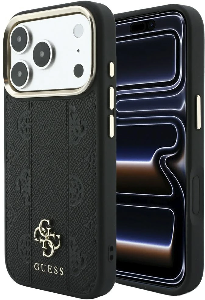 Guess Stripe Peony 4G Logo MagSafe dėklas, skirtas iPhone 17 Pro / 18 Pro - Juodas