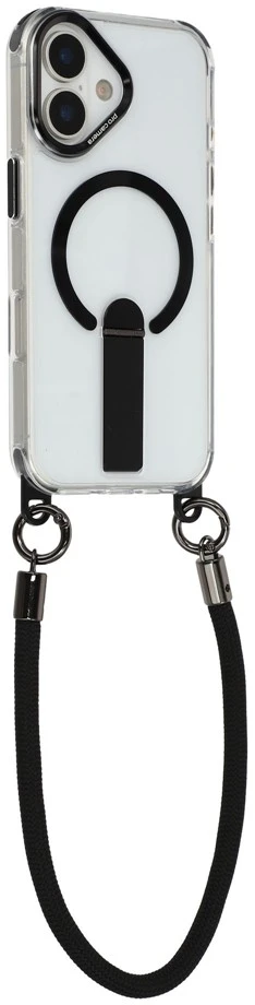 „Hurtel“ „iPhone 17“ dėklas su stovu, trumpu dirželiu (30 cm) ir ilgu dirželiu (120 cm), suderinamas su „MagSafe“ - juodas