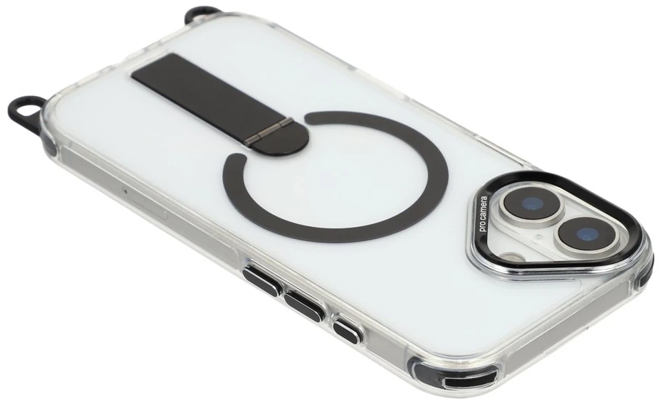 „Hurtel“ „iPhone 17“ dėklas su stovu, trumpu dirželiu (30 cm) ir ilgu dirželiu (120 cm), suderinamas su „MagSafe“ - juodas