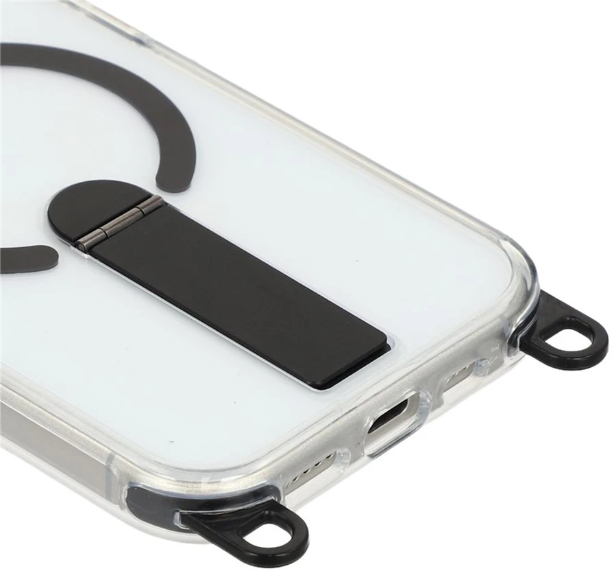 „Hurtel“ „iPhone 17“ dėklas su stovu, trumpu dirželiu (30 cm) ir ilgu dirželiu (120 cm), suderinamas su „MagSafe“ - juodas