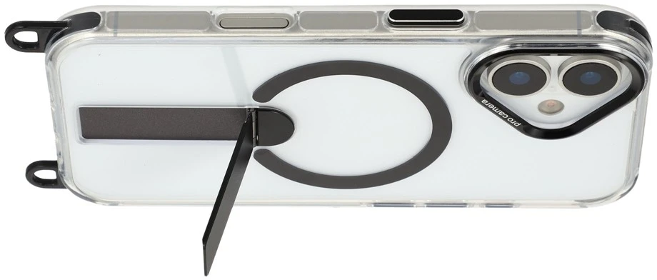 „Hurtel“ „iPhone 17“ dėklas su stovu, trumpu dirželiu (30 cm) ir ilgu dirželiu (120 cm), suderinamas su „MagSafe“ - juodas