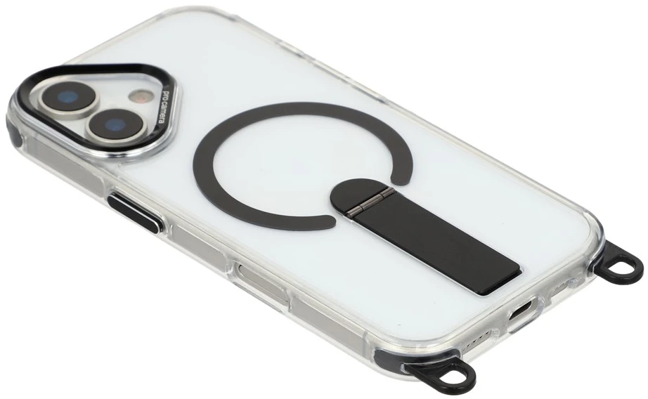 „Hurtel“ „iPhone 17“ dėklas su stovu, trumpu dirželiu (30 cm) ir ilgu dirželiu (120 cm), suderinamas su „MagSafe“ - juodas