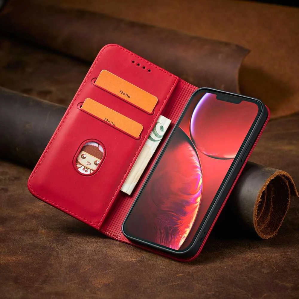 Hurtel Magnet atverčiamas dėklas skirtas iPhone 14 Pro, raudonas