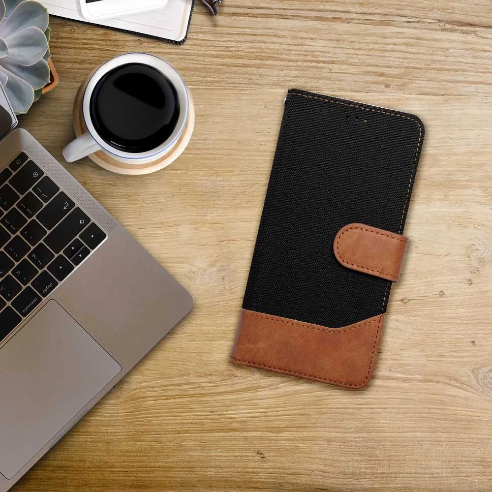 OEM atverčiamas dėklas iPhone 16e (SE 4 2025) Jeans Book juodas