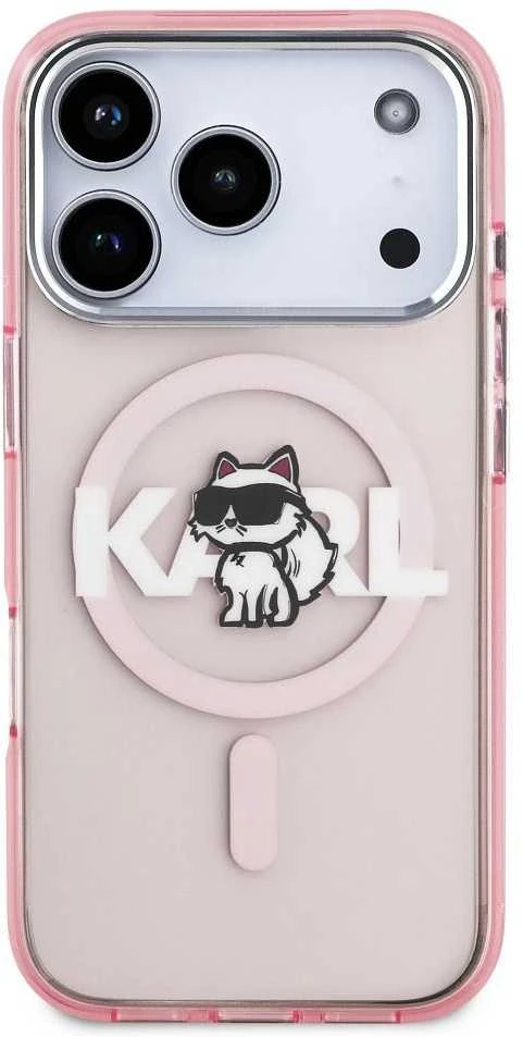 Dėklas Karl Lagerfeld IML Choupette Sketch Logo MagSafe Case for iPhone 17 Pro - Rožinė