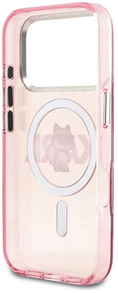 Karl Lagerfeld dėklas, skirtas IPHONE 17 Pro, suderinamas su „MagSafe KLHMP17LHGCHGKBP“ (IML Choupette eskizo logotipas), rožinis