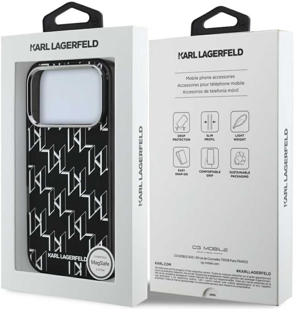 Karl Lagerfeld IML KL Monogram MagSafe dėklas skirtas Apple iPhone 17 Pro Max juodos spalvos