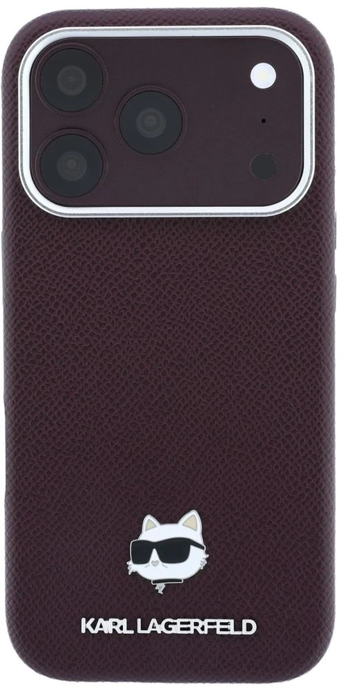 Dėklas Karl Lagerfeld case for IPHONE 18 Pro Max/ 17 Pro Max compatible with MagSafe (Grained Choupette Head Metal) burgund